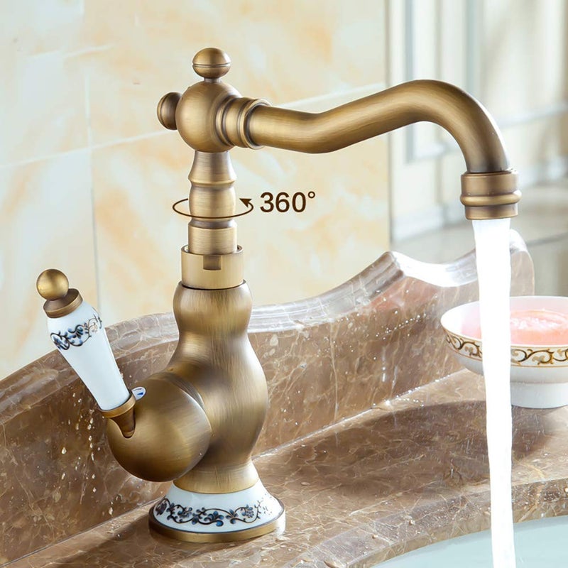 Lightinthebox Antique Bar/Prep Deck Mounted Rotatable with Ceramic Valve Single Handle One Hole for Antique Brass Kitchen Faucet - Image 5